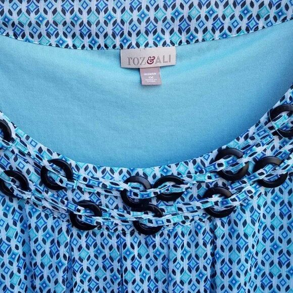 Roz & Ali Blue Print Sleeveless Top Size XL - Picture 4 of 11